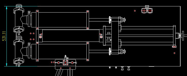 dessin d'une machine de remplissage entièrement pneumatique à double tête 5Lit